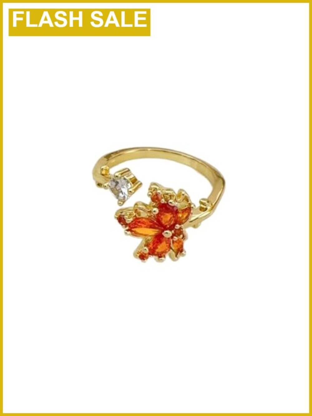 Gold Plated Open Knuckle Ring with Zircon Crystal Maple Leaf Design Adjustable